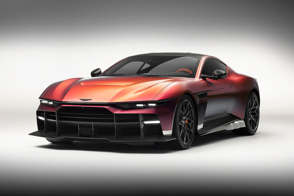 The 838-hp Valen wears a full carbon fiber body in Satin Andromeda Red | Image: Aston Martin