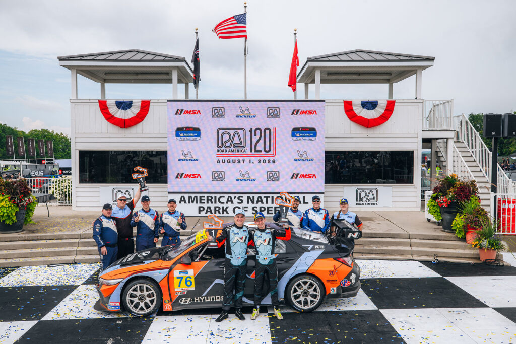 The No. 76 Elantra N TCR of Brown and Dupont after winning at Road America | Image: Bryan Herta Autosport / Ignite Media