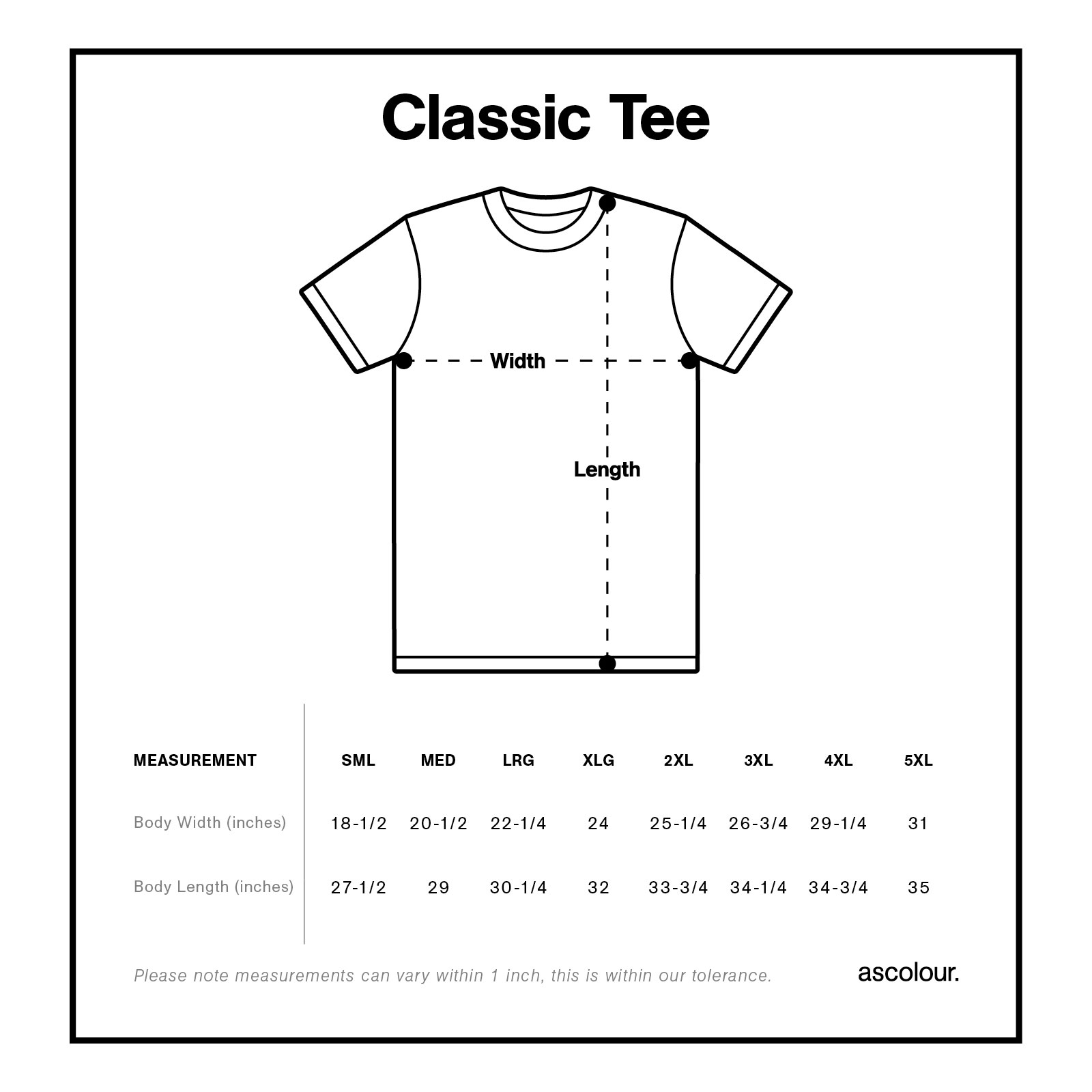 AS Colour Classic Tee 5026 Size Guide