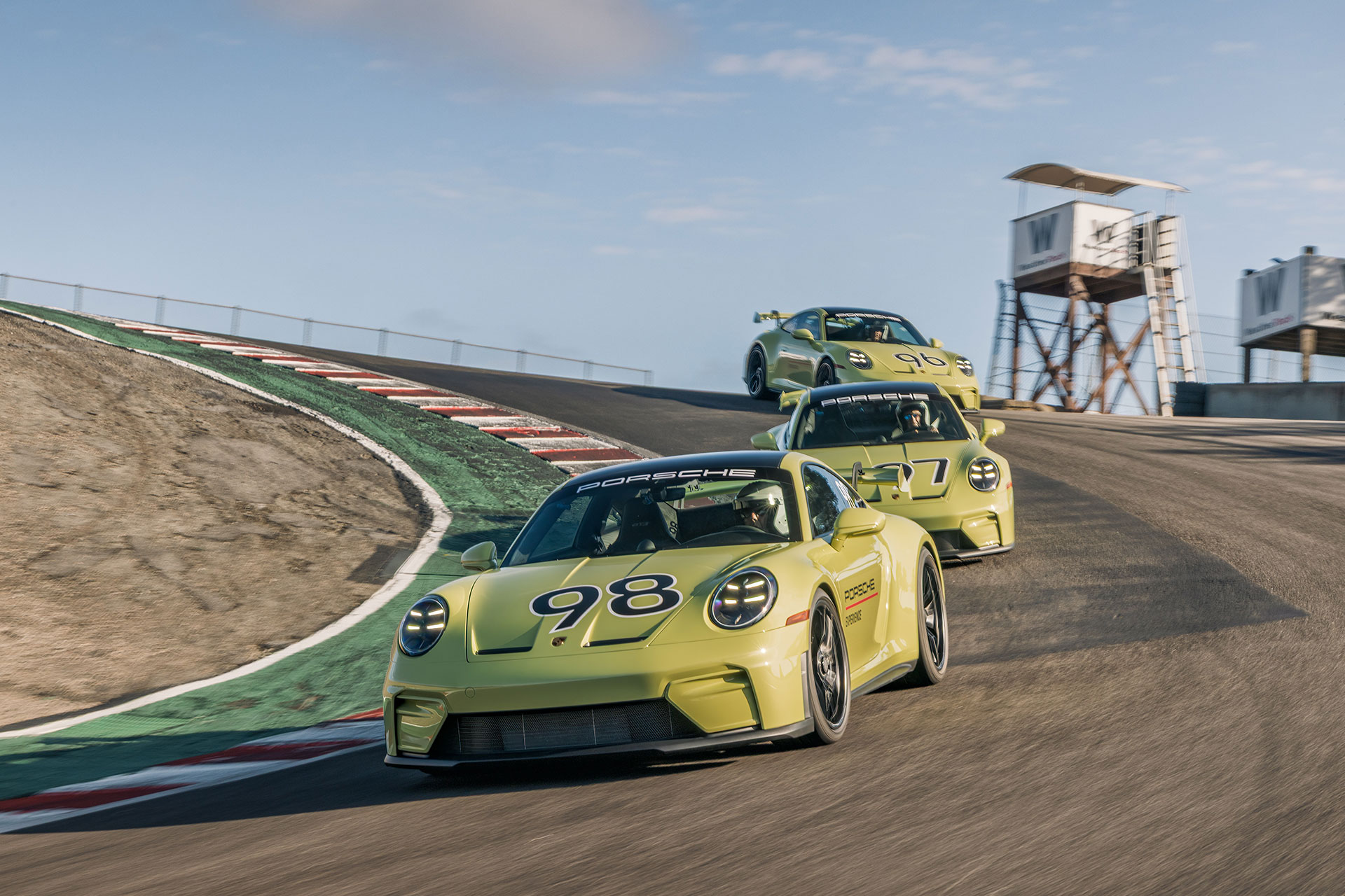 Porsche 911 GT3s through the Corkscrew at WeatherTech Raceway Laguna Seca | Image: Porsche
